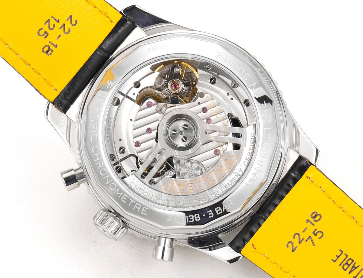 Navitimer B01 Chronograph 43 Black Dial in Steel on Leather Strap Ref. AB0138211B1P1